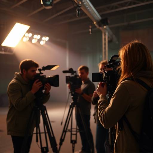 Students filming on a movie set